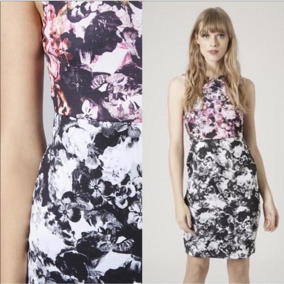 Topshop Contrast Floral Sheath Dress Petite size 0 - Picture 1 of 14